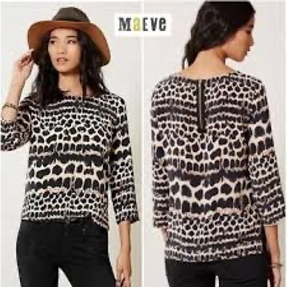 Maeve Anthropologie 100% Silk Animal Print Blouse Size Large